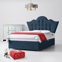 Small Single - Divan Bed and Florence Buttoned Headboard - Dark Blue - Fabric - 2ft6