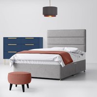 King Size - Divan Bed and Cornell Lined Headboard - Light Grey - Fabric - 5ft