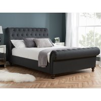 Castello - Double - Dark Grey - Charcoal - Fabric Scroll Sleigh Bed Frame - 4ft6