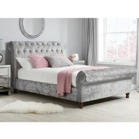 Castello - King Size - High Foot-End Scroll Sleigh Bed - Grey - Fabric - 5ft
