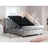 Castello - Double - Side-Opening Ottoman Storage Scroll Sleigh Bed - Grey - Fabric - 4ft6