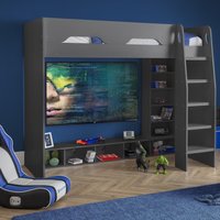 Galaxy - Single - Gaming High Sleeper Bed - Grey - Wood - 3ft