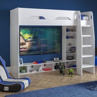 Galaxy - Single - Gaming High Sleeper Bed - White - Wood - 3ft