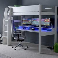 Urban - Single - Console Gaming High Sleeper Bed - White and Grey - Wood - 3ft