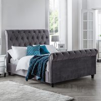 Valentino - Super King Size - Sleigh Bed - Grey - Velvet - 6ft