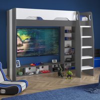 Galaxy - Single - Gaming High Sleeper Bed - Grey and White - Wood - 3ft