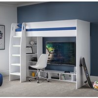 Nebula - Single - Gaming High Sleeper Bed - Storage and Desk - White - Wooden - 3ft