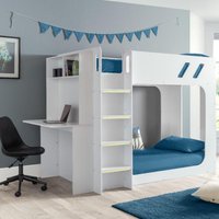 Venus - Single - Kids Bunk Bed - Storage and Desk - White Wooden - 3ft