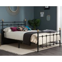 Atlas - Double - Black Metal Bed Frame with Antique Brass Finials - 4ft6