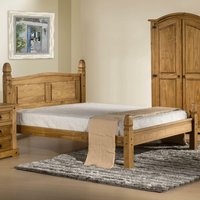 Corona - Single - Chunky Pine Wooden Bed Frame - Low Foot End Waxed - Black Stud Detail - 3ft