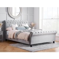 Opulence - King Size - Scroll Sleigh Bed - Grey - Velvet - 5ft