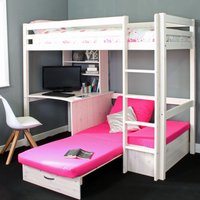 Hit - Kids High Sleeper Bed with Pink Futon Bed - White - Wooden - Single - 3ft