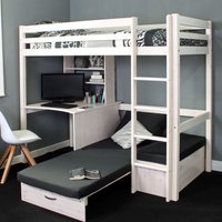 Hit - Kids High Sleeper Bed with Black Futon Bed - White - Wooden - Single - 3ft