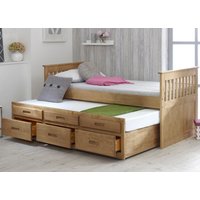 Captains - Single - High Foot-End Guest Bed - Storage and Underbed Trundle - Waxed Pine - Wooden - 3ft
