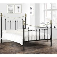 Victoria - Double Satin Black Metal Bed Frame - 4ft6 - Victorian Style - Opulent Brass Finials