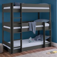 Trio - Single - Kids Triple Sleeper Bunk Bed - Dark Grey - 3ft