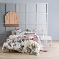 Ellaria Botanical 100% Cotton Duvet Cover Set White/Pale Rose, White/Pale Rose / Single
