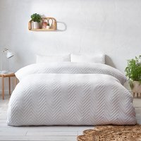 Chevron Tufted Geometric 100% Cotton Duvet Cover Set White, White / Single