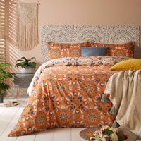 Folk Flora Floral Duvet Cover Set Orange, Orange / King