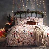Nutcracker Christmas Duvet Cover Set White, White / King