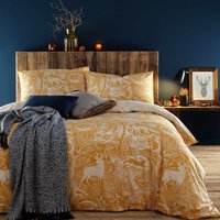 Winter Woods Animal Duvet Cover Set Ochre, Ochre / Double