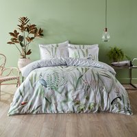 Aaliyah Botanical 100% Cotton Duvet Cover Set White/Sage, White/Sage / Super King