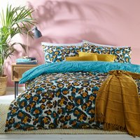Ayanna Leopard Print Duvet Cover Set Teal, Teal / Super King