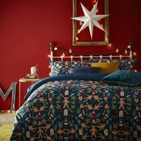 Yuletide Treats Pyjama Fleece Christmas Duvet Cover Set Navy, Navy / Double