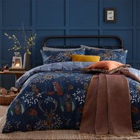 Forest Fauna Woodland Duvet Cover Set Navy, Navy / King