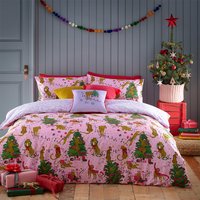 Purrfect Christmas Duvet Cover Set Pink/Lilac, Pink/Lilac / King