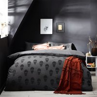 Skulls Tufted 100% Cotton Duvet Cover Set Charcoal, Charcoal / Double