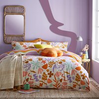 Amelie Printed Abstract Floral Duvet Cover Set Orange/Lilac, Orange/Lilac / Super King