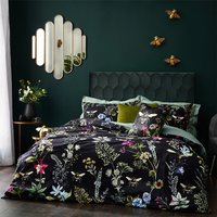 Midnight Bee Floral Velvet Duvet Cover Set Black, Black / Double