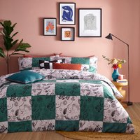 Mythos Checkerboard Printed Checked Reversible Duvet Cover Set Green/Natural, Green/Natural / Super King