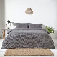 Chevron Tufted Geometric 100% Cotton Duvet Cover Set Charcoal, Charcoal / King