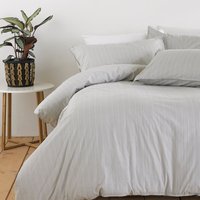 Linear Washed Cotton Pinstripe 100% Cotton Duvet Cover Set Grey, Grey / Double
