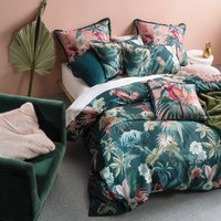Fernanda Botanical 100% Cotton Duvet Cover Set Teal/Leaf Green, Teal/Leaf Green / Double