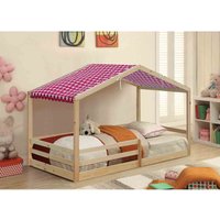 Sleepon 3Ft Wooden House Bed Natural With Red Tent