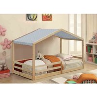 Sleepon 3Ft Wooden House Bed Natural With Grey Tent