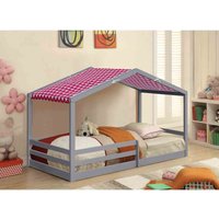 Sleepon 3Ft Wooden House Bed Grey With Red Tent