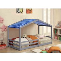 Sleepon 3Ft Wooden House Bed Grey With Bue Tent