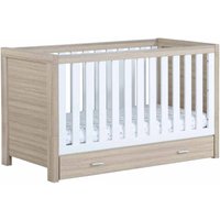 Babymore Luno Cot Bed With Drawer - White Oak