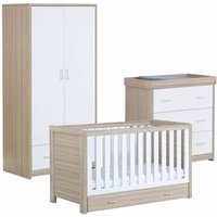 Babymore Luno White Oak Room Set 3 Pieces With Drawer - Cot Bed Chest Wardrobe