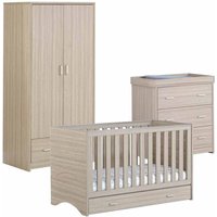 Babymore Veni Oak Room Set 3 Pieces With Drawer - Cot Bed Chest Wardrobe