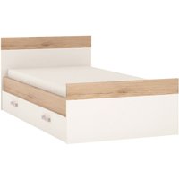 4Kids Single Bed With Under Drawer In Light Oak And White High Gloss (Lilac Handles)