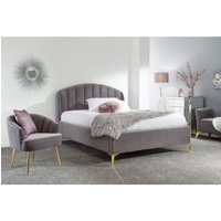 Pettine Double Ottoman Bed Wood & Fabric Grey 5 x 7ft