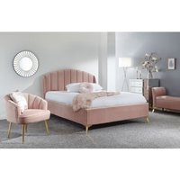 Pettine Double Ottoman Bed Wood & Fabric Pink 5 x 7ft