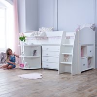 Eli Kids Mid Sleeper Bed in White - White & Lilac