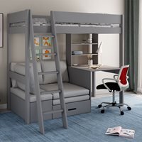 Kids Avenue Estella High Sleeper Bed with Desk and Sofa Bed in Grey - Pink