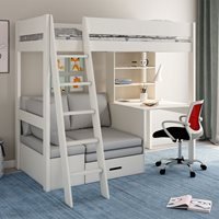 Kids Avenue Estella High Sleeper Bed with Desk and Sofa Bed in White - Black
